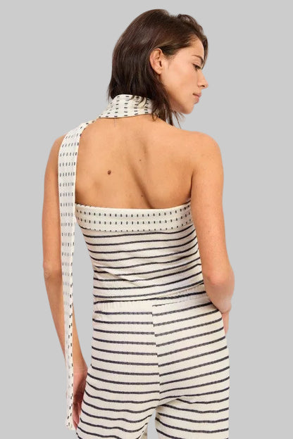 Ruth Jacquard Striped Tube Top with Scarf