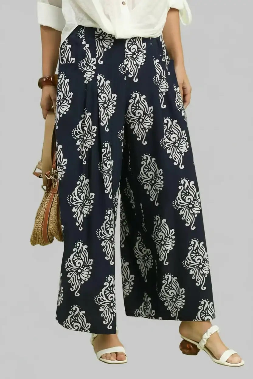 Rylee Boho Damask Wide Leg Pants