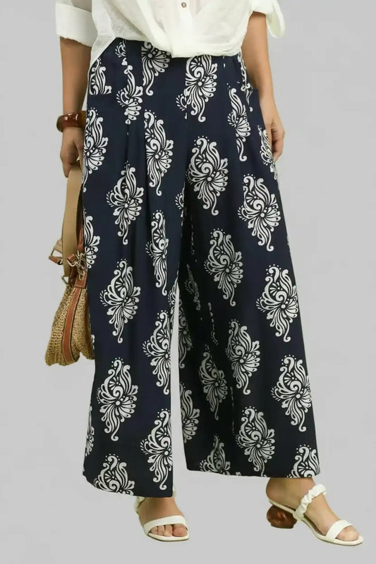 Rylee Boho Damask Wide Leg Pants