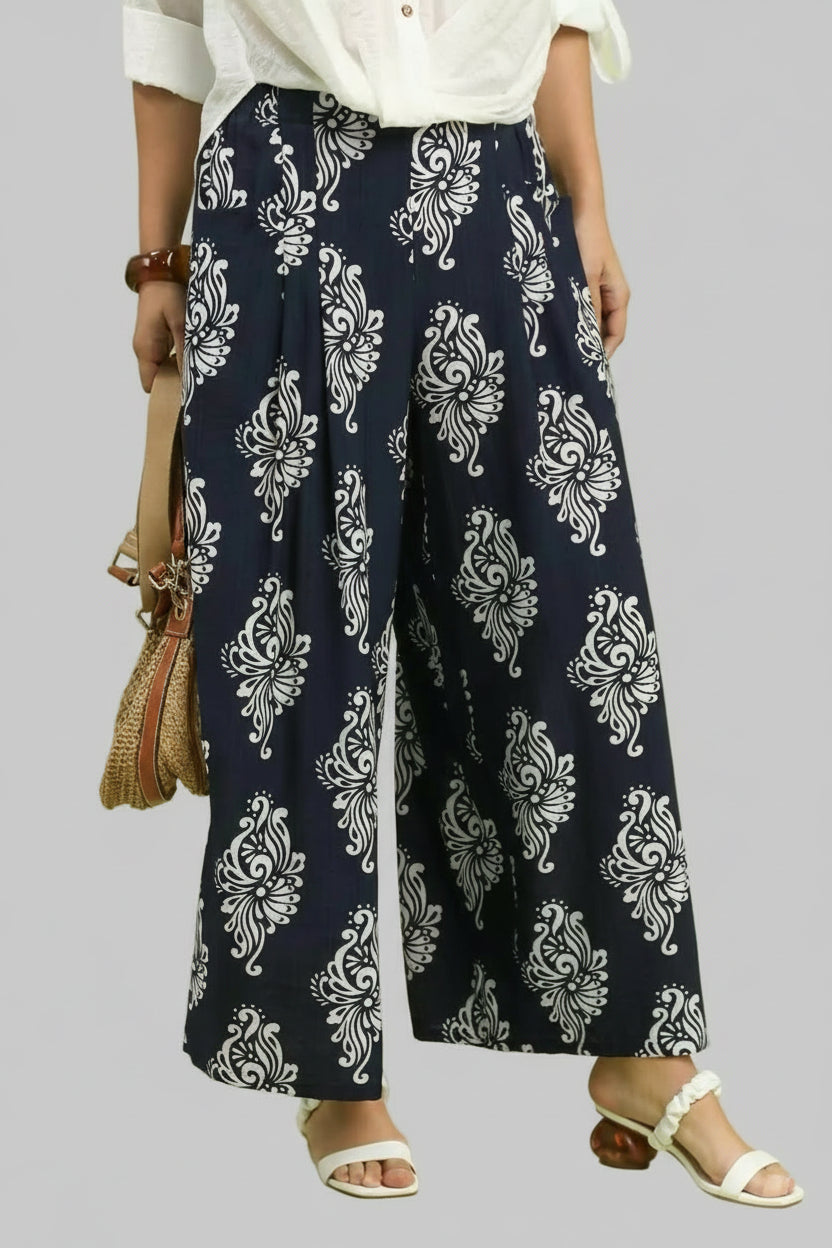 Rylee Boho Damask Wide Leg Pants