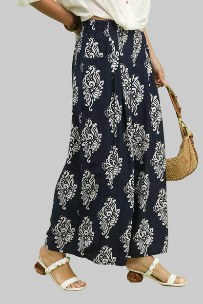 Rylee Boho Damask Wide Leg Pants