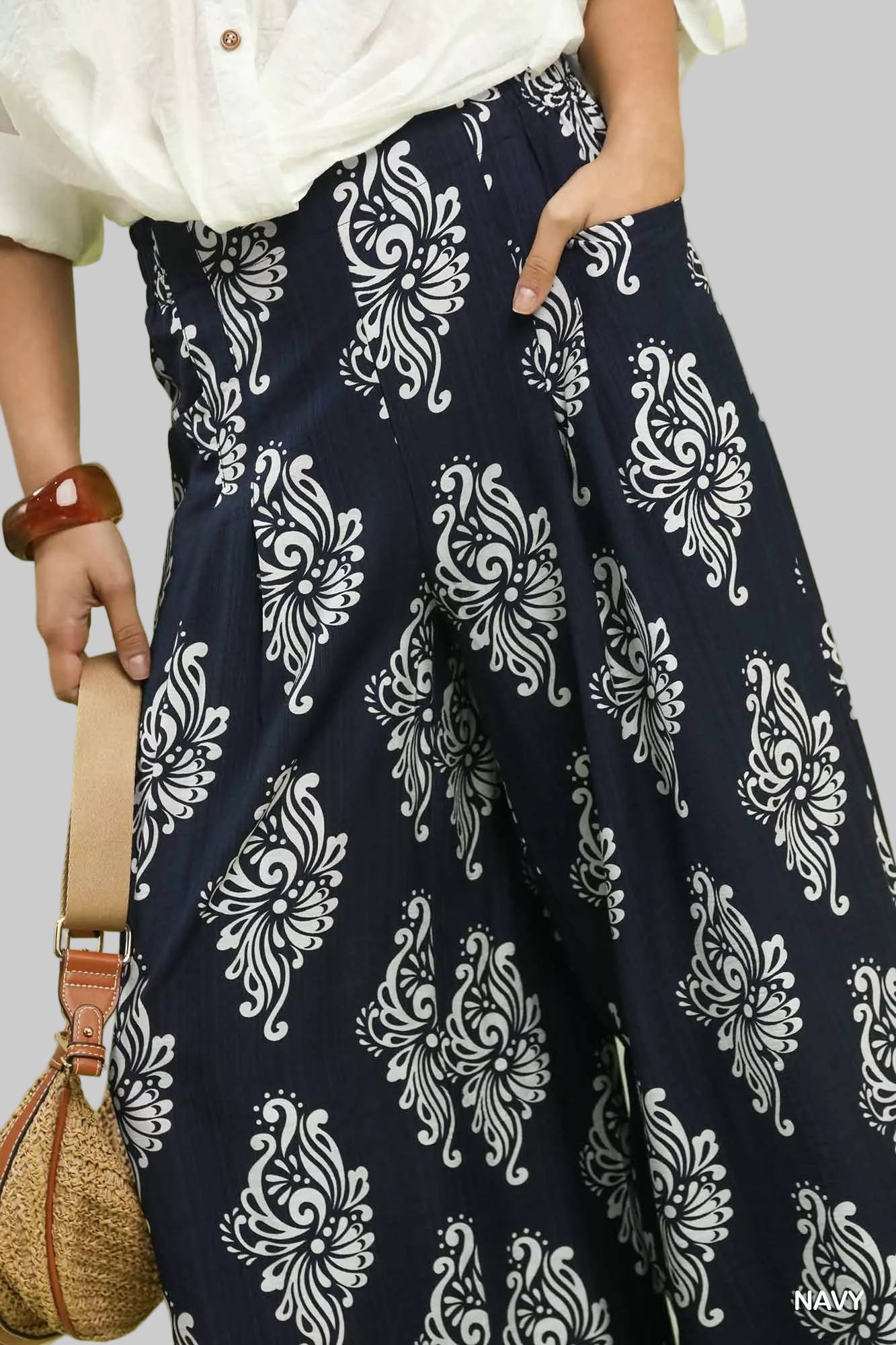 Rylee Boho Damask Wide Leg Pants