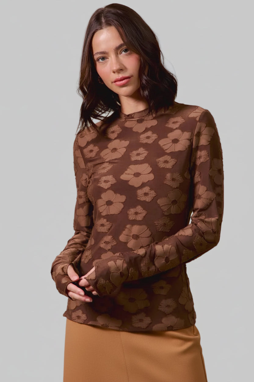 Sandra Jacquard Chocolate Floral Top