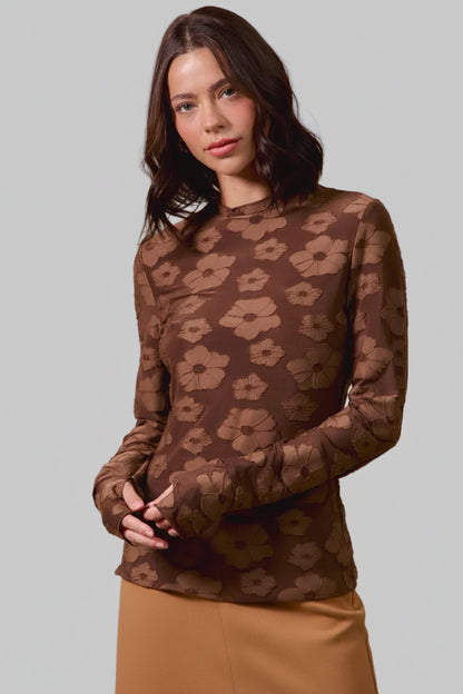 Sandra Jacquard Chocolate Floral Top