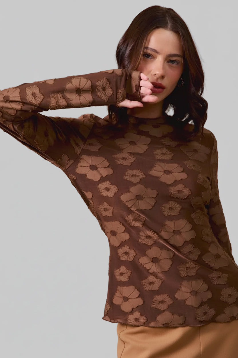 Sandra Jacquard Chocolate Floral Top