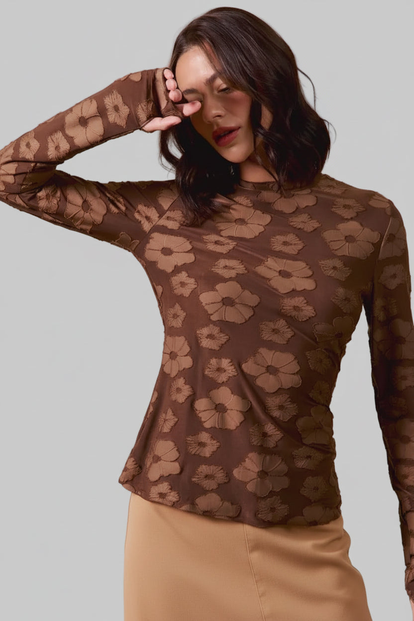 Sandra Jacquard Chocolate Floral Top