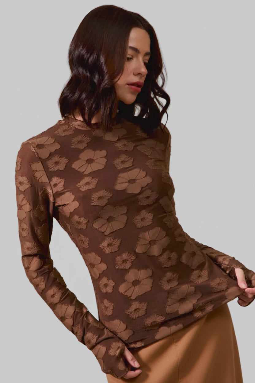 Sandra Jacquard Chocolate Floral Top