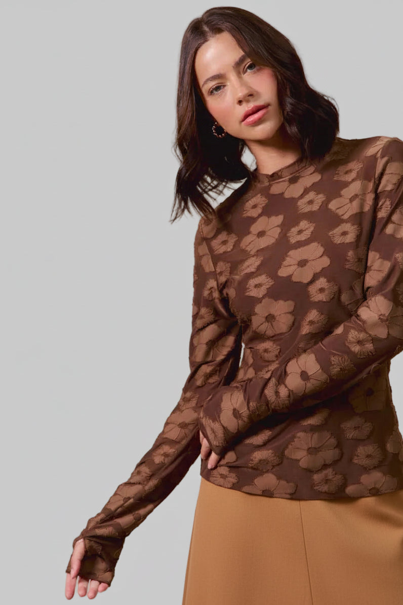 Sandra Jacquard Chocolate Floral Top