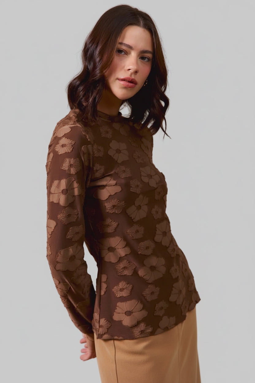Sandra Jacquard Chocolate Floral Top