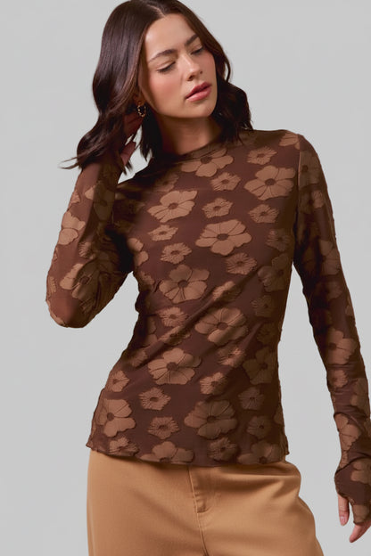 Sandra Jacquard Chocolate Floral Top