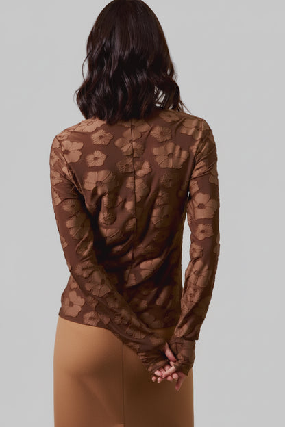 Sandra Jacquard Chocolate Top with Thumb Opening