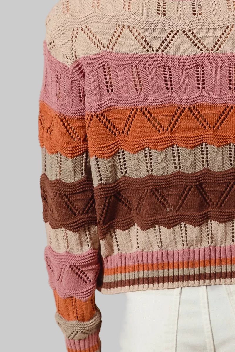 Sara Boho Multi Color Wavy Stripe Sweater Top