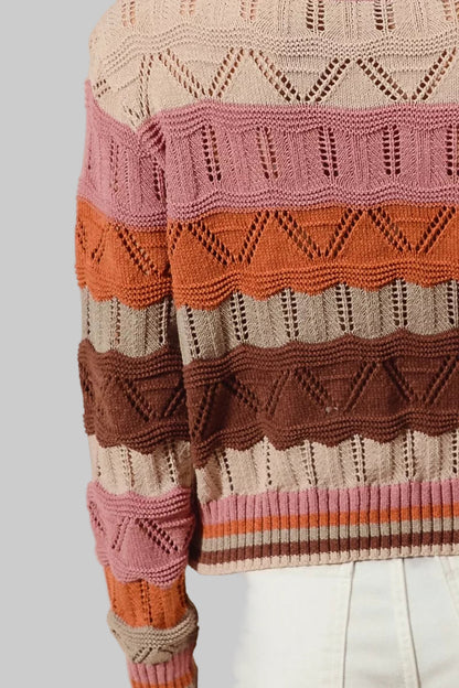 Sara Boho Multi Color Wavy Stripe Sweater Top