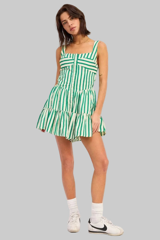 Sara Seersucker Striped Mini Romper