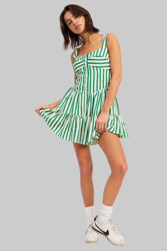 Sara Seersucker Striped Mini Romper