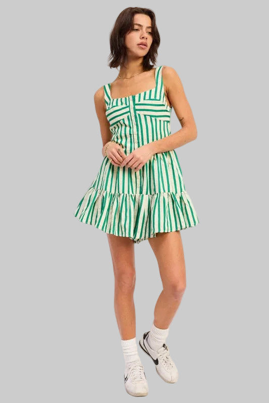 Sara Seersucker Striped Mini Romper