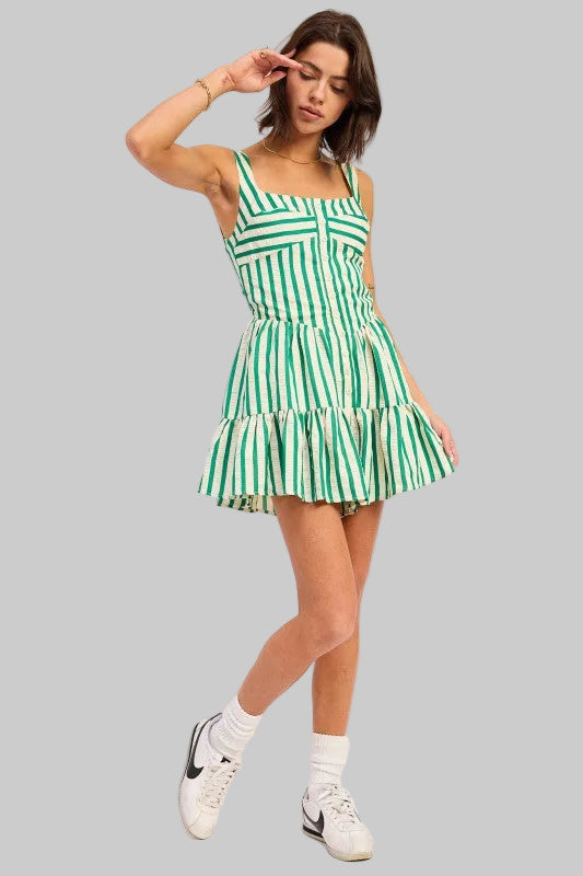 Sara Seersucker Striped Mini Romper