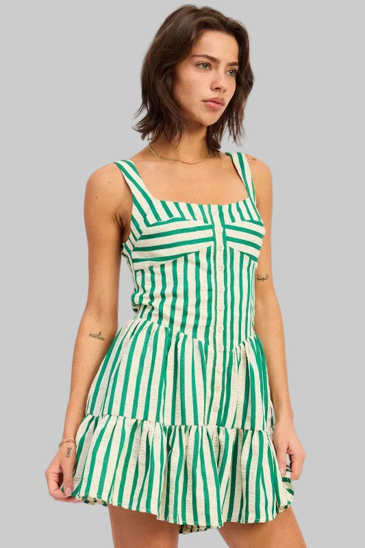 Sara Seersucker Striped Mini Romper