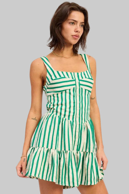 Sara Seersucker Striped Mini Romper