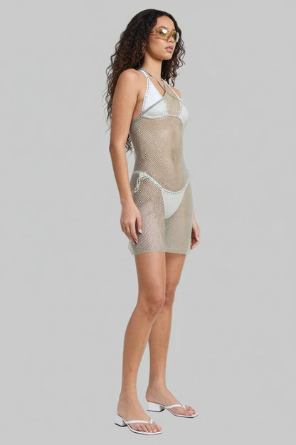 Sarah Bohemian Halter Mini Fishnet Coverup Dress