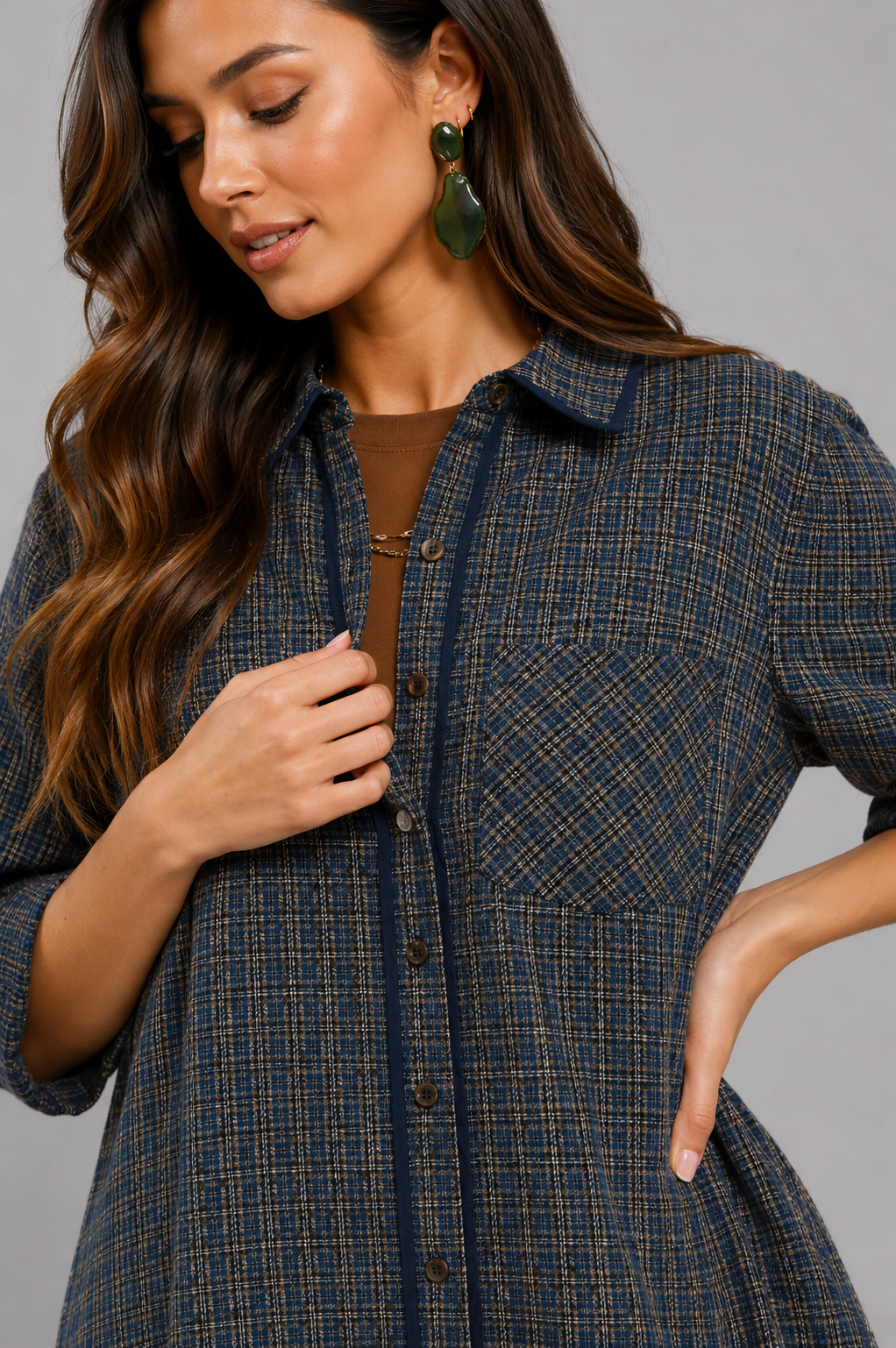 Sariah Plaid Button Down Oversized Shirt Dress