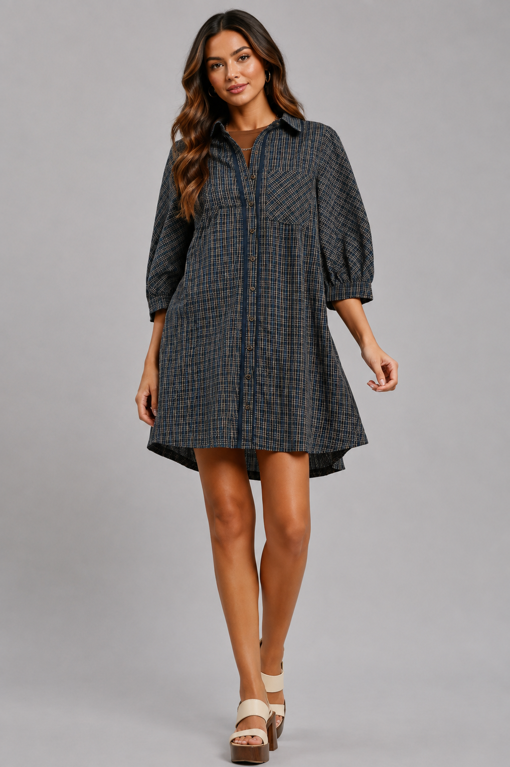 Sariah Plaid Button Down Oversized Shirt Dress