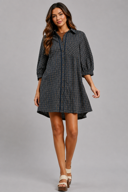 Sariah Plaid Button Down Oversized Shirt Dress