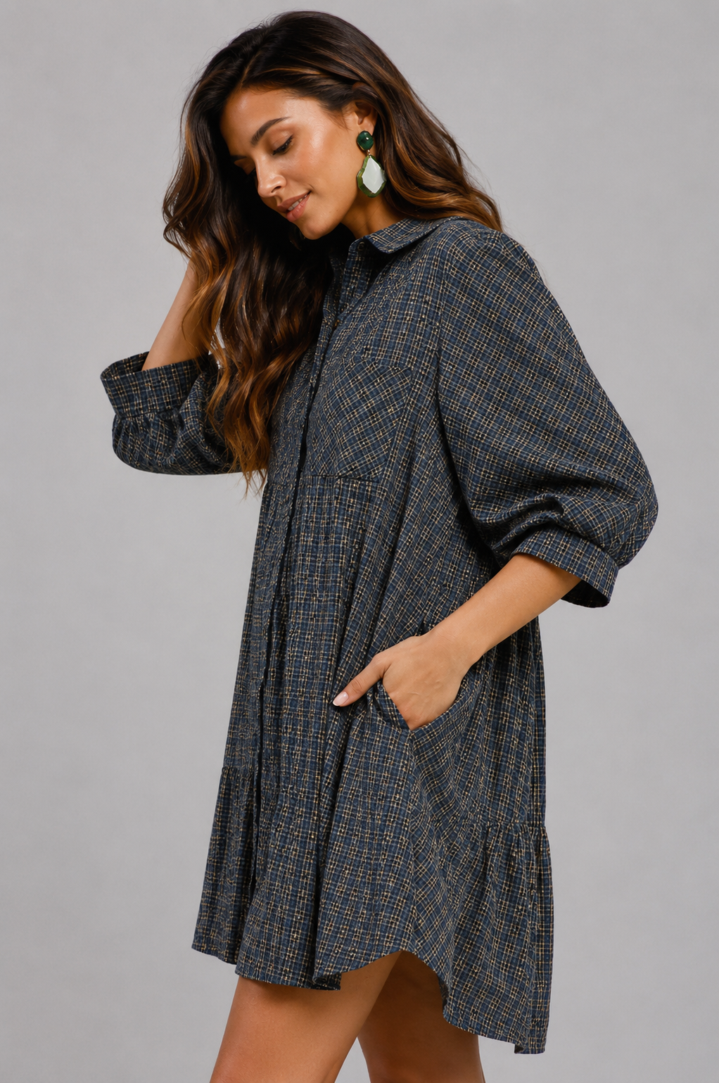 Sariah Plaid Button Down Oversized Shirt Dress