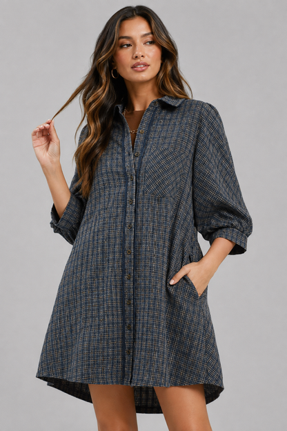 Sariah Plaid Button Down Oversized Shirt Dress