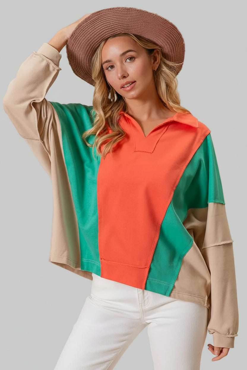 Scarlett Boho Colorblock Exposed Seam French Terry Sweatshirt