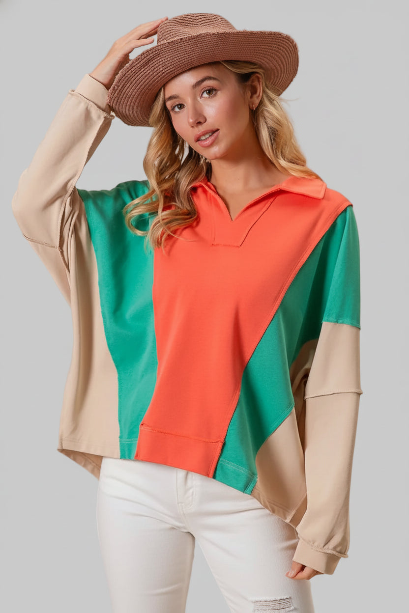 Scarlett Boho Colorblock Exposed Seam French Terry Sweatshirt