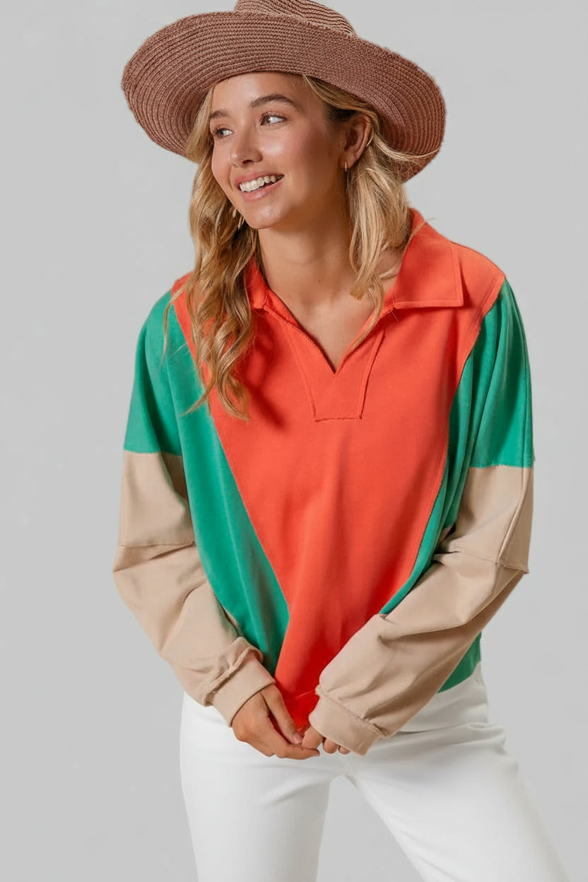 Scarlett Boho Colorblock Exposed Seam French Terry Sweatshirt