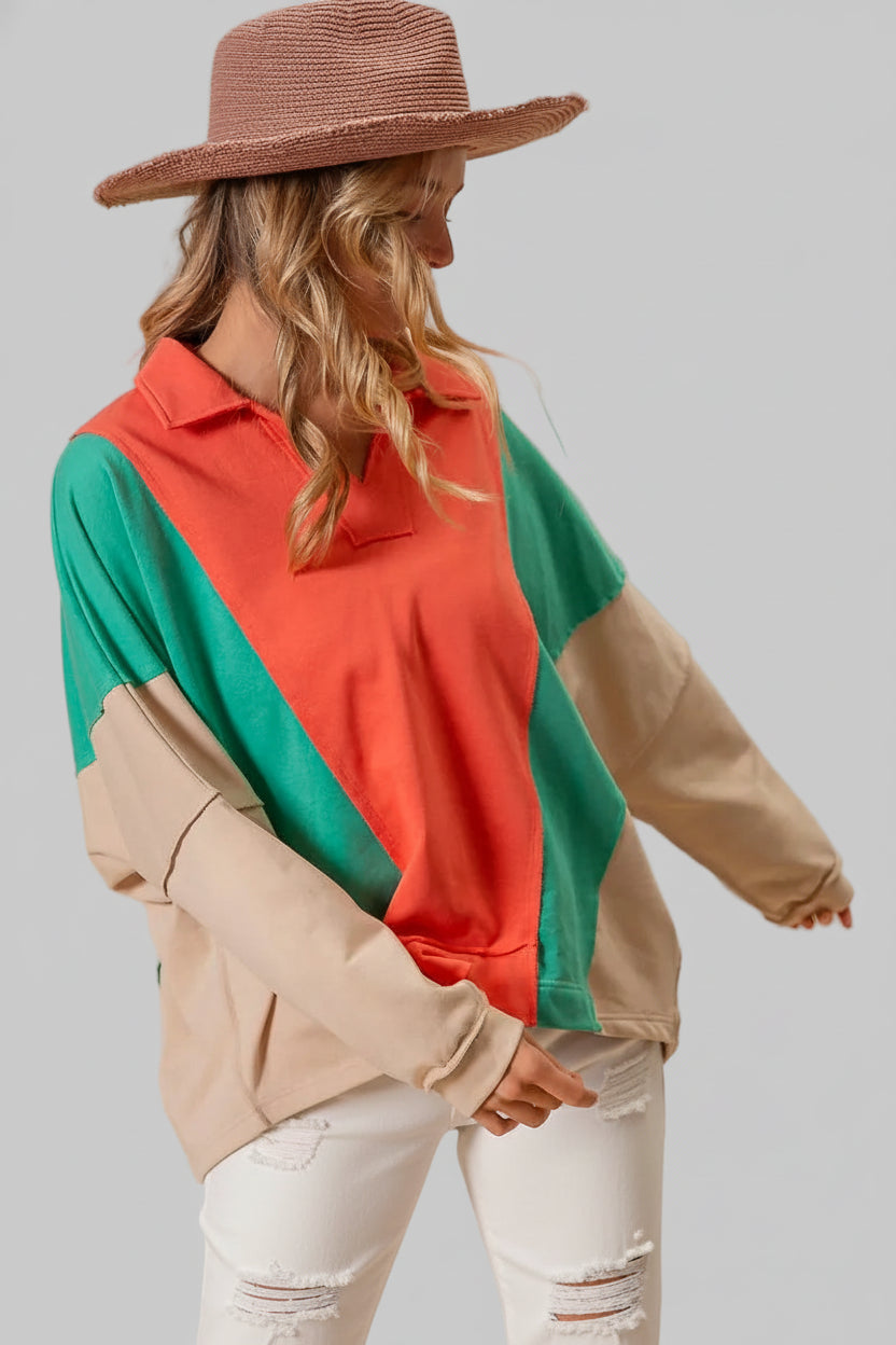 Scarlett Boho Colorblock Exposed Seam French Terry Sweatshirt