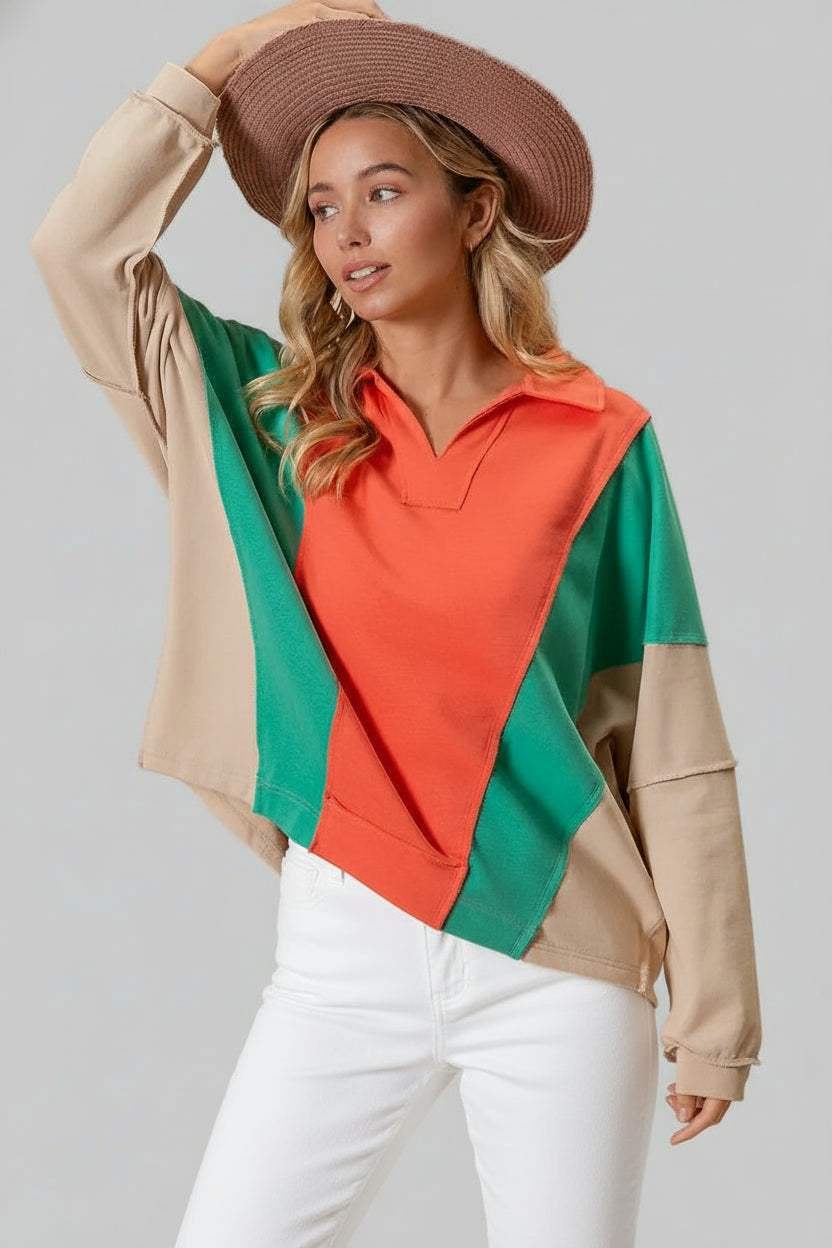 Scarlett Boho Colorblock Exposed Seam French Terry Sweatshirt