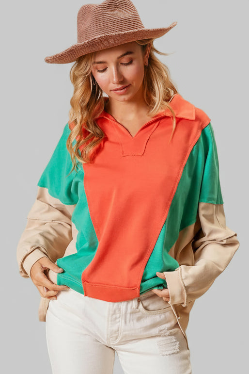 Scarlett Boho Colorblock Exposed Seam French Terry Sweatshirt