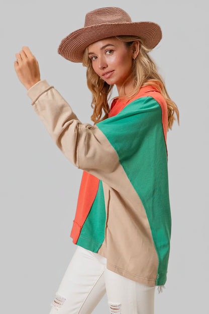 Boho Colorblock Exposed Seam Scarlett French Terry Sweatshirt
