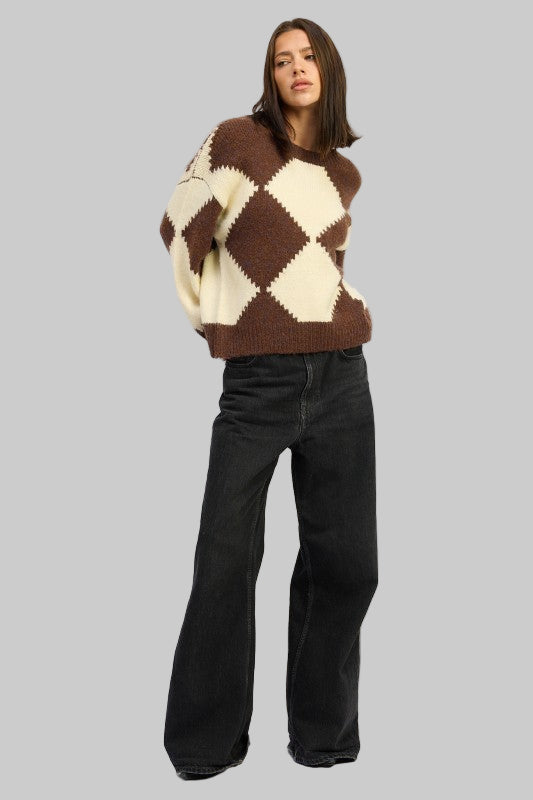 Serenity Argyle Oversized Sweater