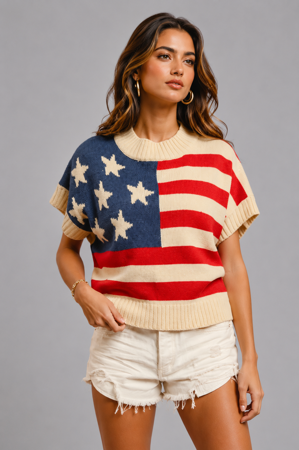 Shelby Star Patch American Flag Sleeveless Sweater