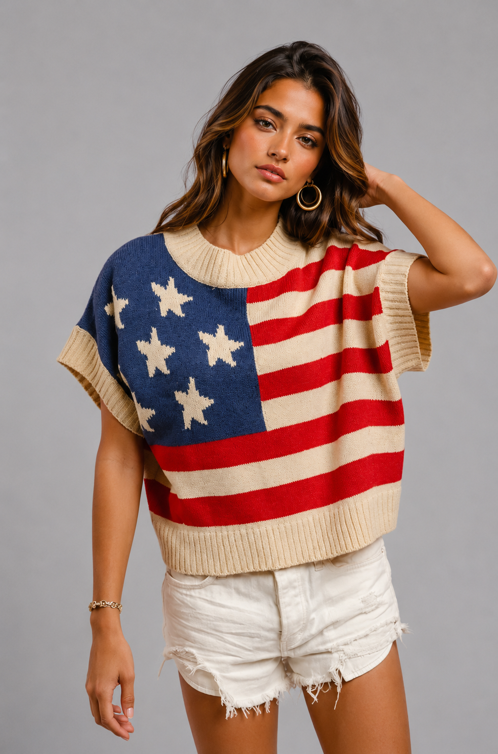 Shelby Star Patch American Flag Sleeveless Sweater