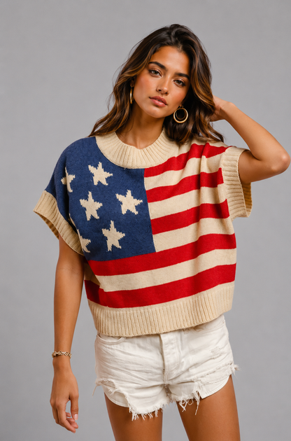 Shelby Star Patch American Flag Sleeveless Sweater