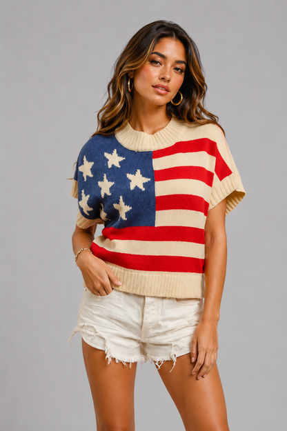 Shelby Star Patch American Flag Sleeveless Sweater