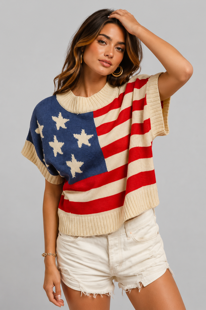 Shelby Star Patch American Flag Sleeveless Sweater