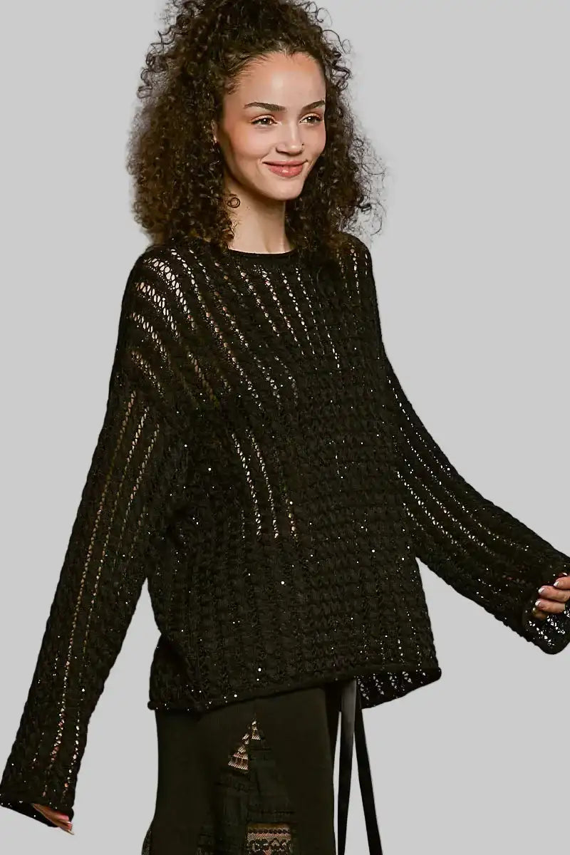 Skylar Open Knit Sweater - Black