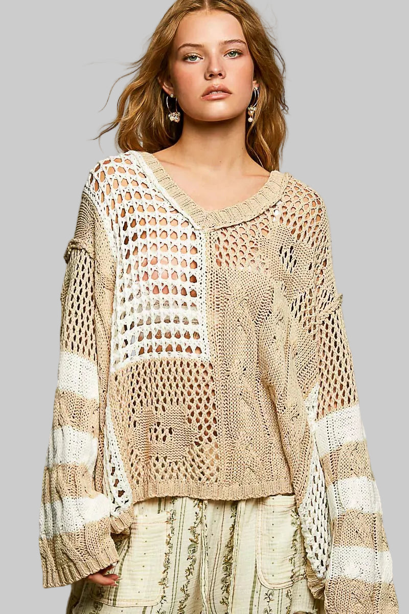 Sloane Boho Color Block Open Knit Sweater