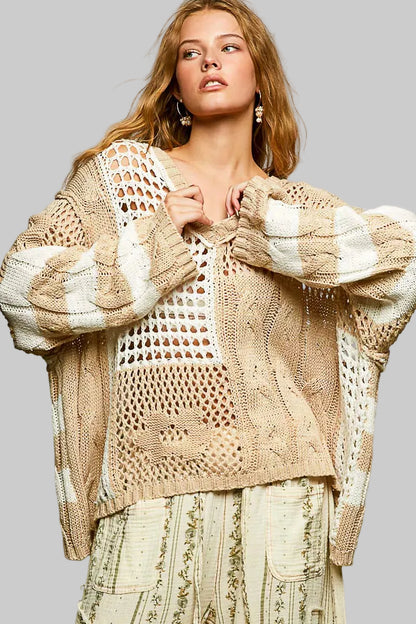 Sloane Boho Color Block Open Knit Sweater