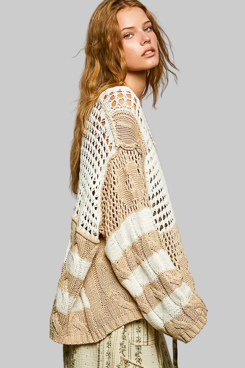 Sloane Boho Color Block Open Knit Sweater