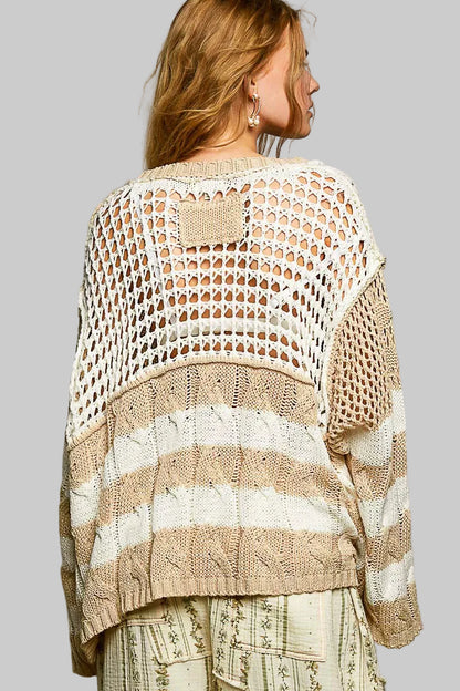 Sloane Boho Color Block Open Knit Sweater