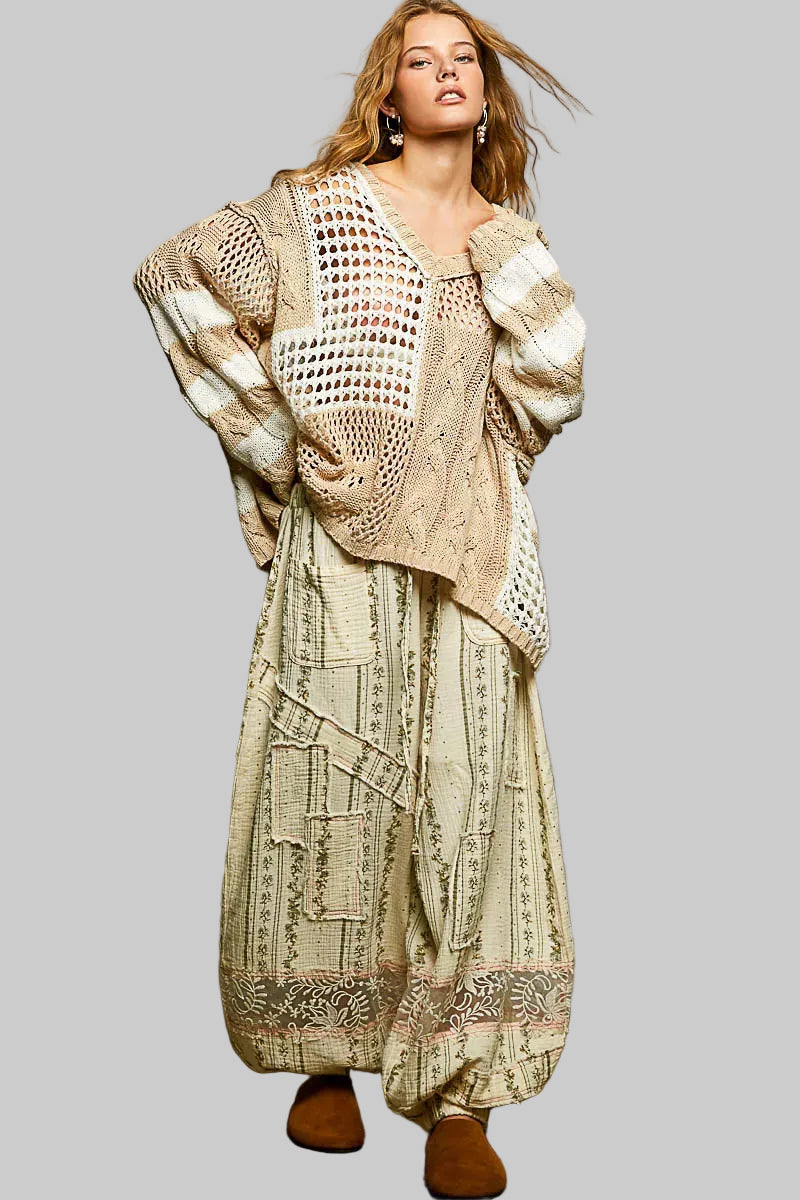 Sloane Boho Color Block Open Knit Sweater