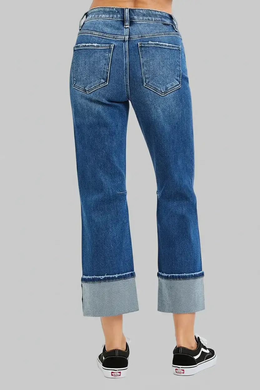 Stella High Rise Straight Jeans with Distressed Hem