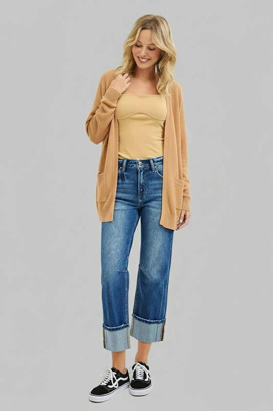 Stella High Rise Straight Jeans with Distressed Hem